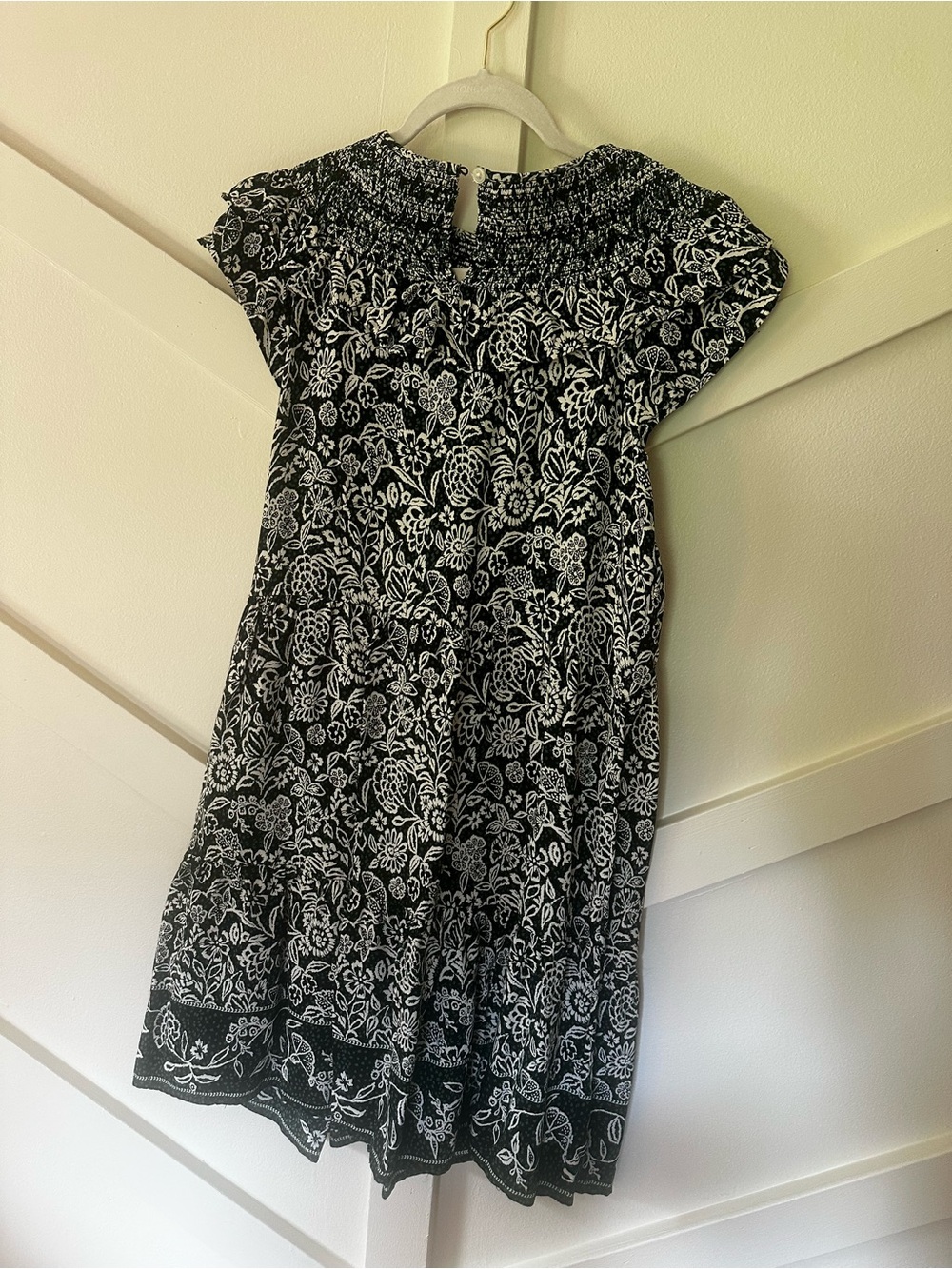 LOFT Black and White Floral Smocked Top